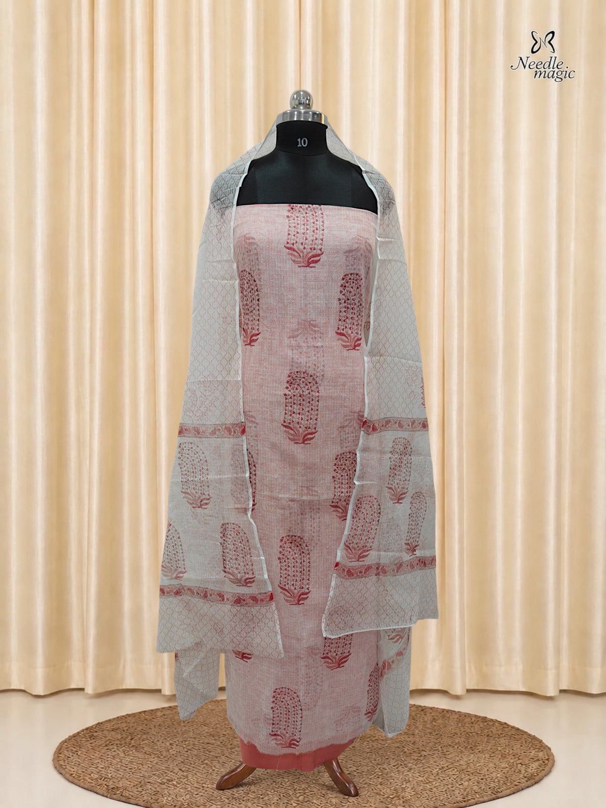 Blush Pink Net Cotta Churidar