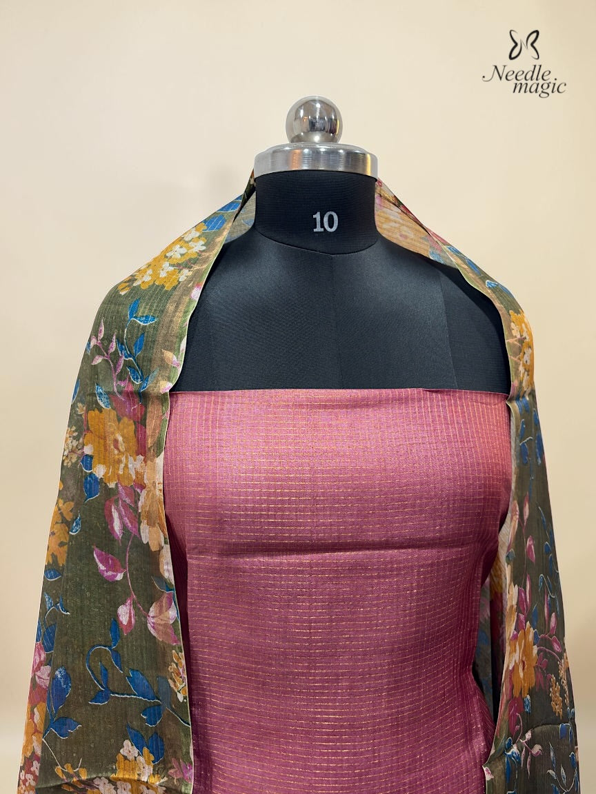 Olive Green with Rose Pink Tussar Silk Churidar
