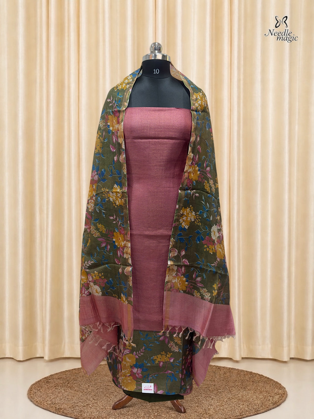 Olive Green with Rose Pink Tussar Silk Churidar