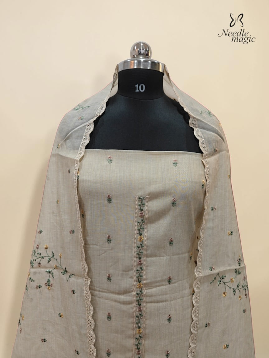Natural Beige Mul Chanderi Churidar