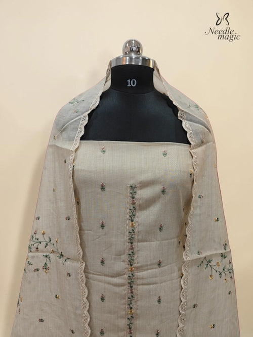 Natural Beige Mul Chanderi Churidar