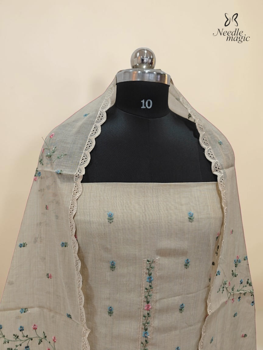 Beige Mul Chanderi Churidar