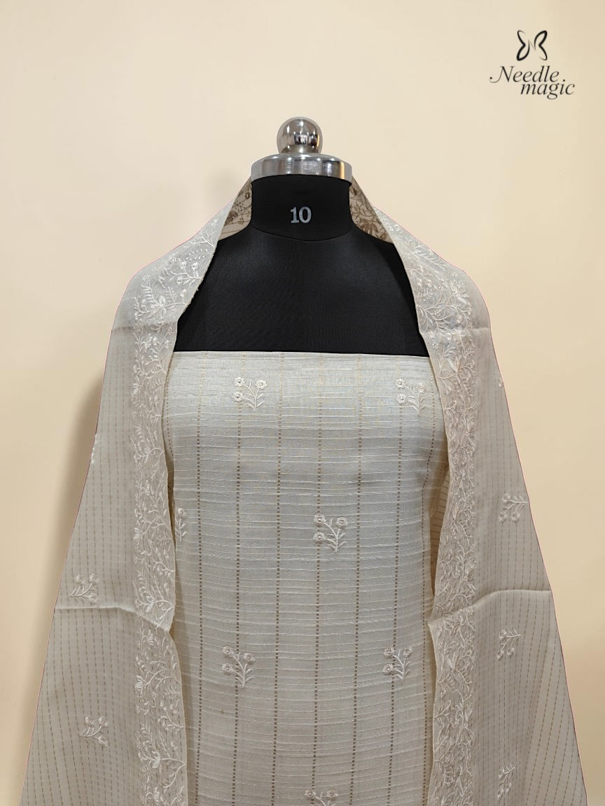Ivory White Semi Tussar Silk Churidar