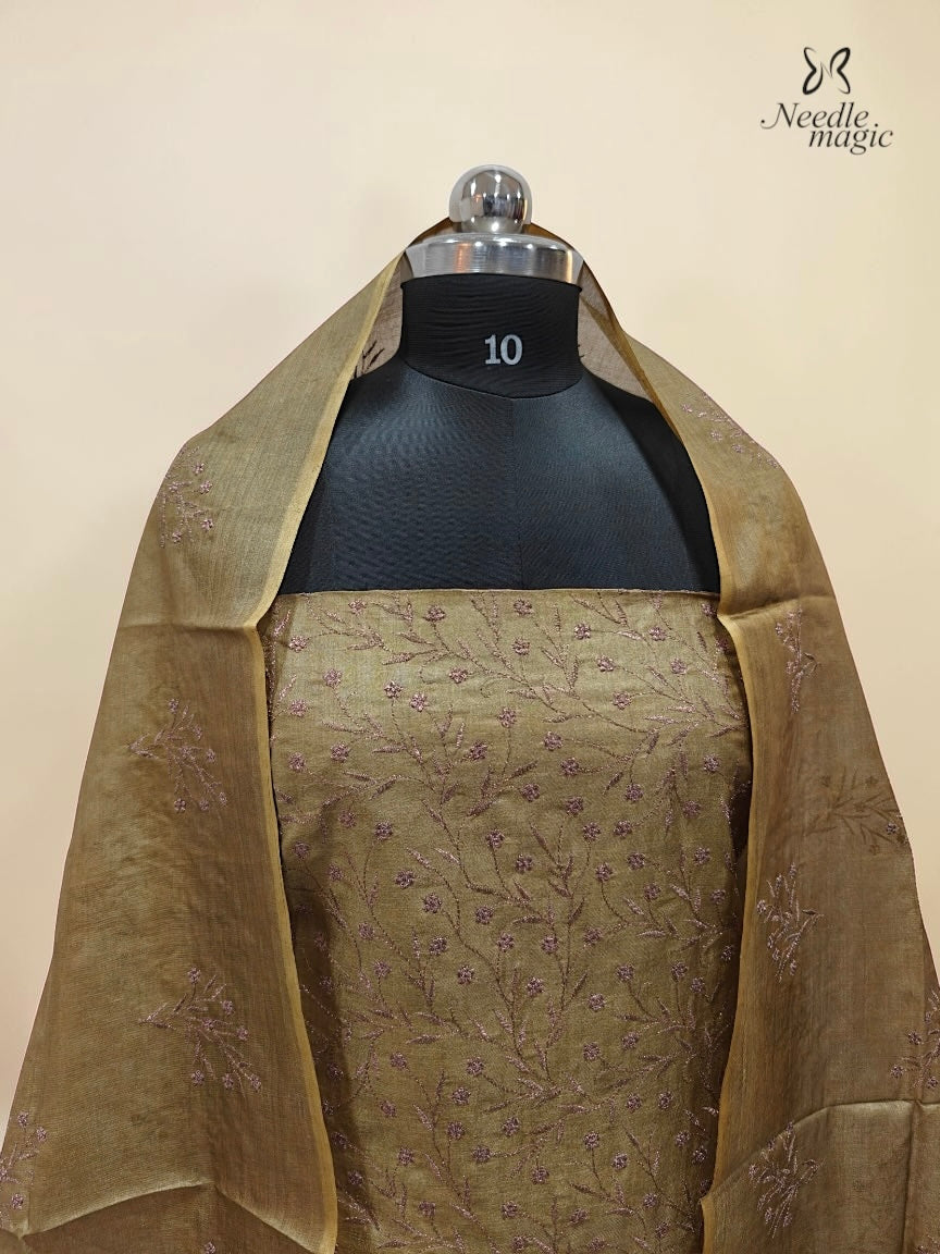 Olive Gold Tussar Silk Churidar
