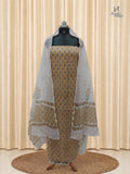 Mustard Yellow Net Cotta Churidar with Multicolour Floral Motifs