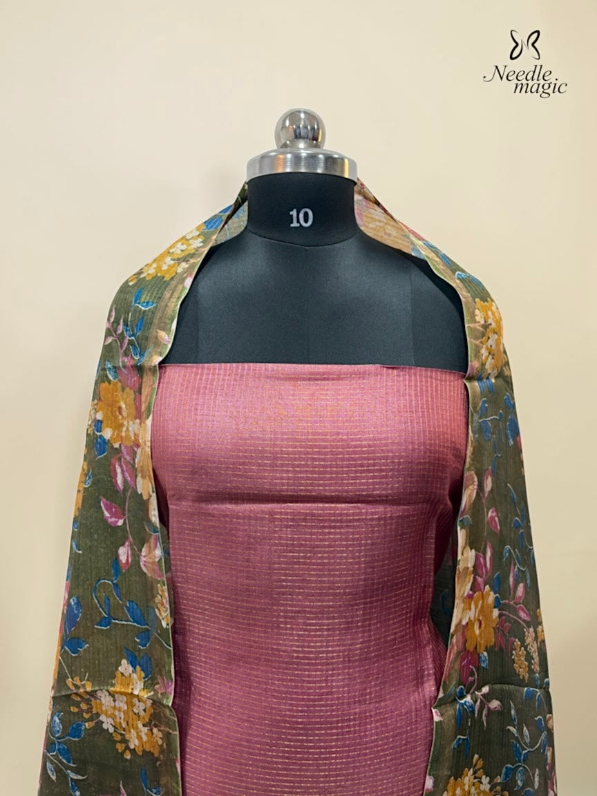 Olive Green with Rose Pink Tussar Silk Churidar