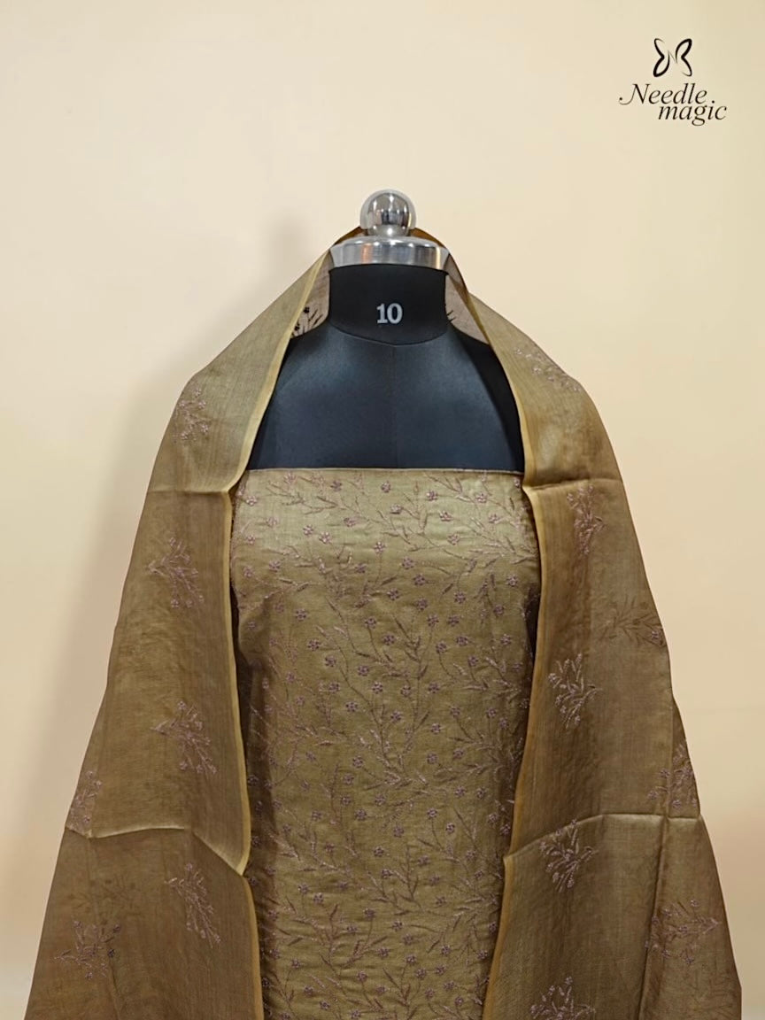 Olive Gold Tussar Silk Churidar