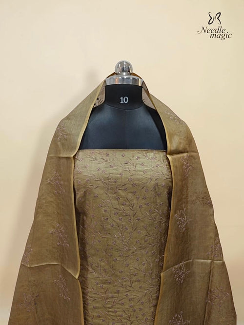 Olive Gold Tussar Silk Churidar