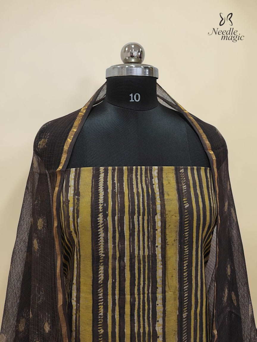 Mustard Yellow & Black Cotton Churidar With Hand Block Ajrakh Print