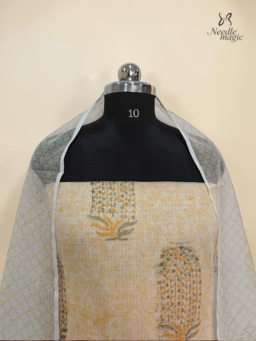 Ivory & Beige-Gold 
Net Cotta Churidar