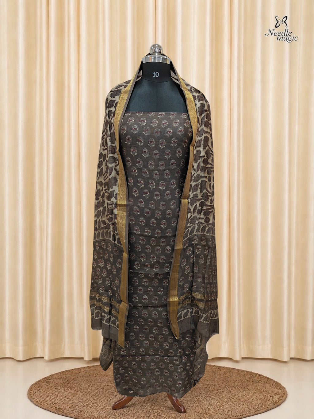 Charcoal brown Maheshwari Silk Churidar