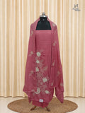 Dusty Rose Pink Net Cotta Churidar with floral Applique