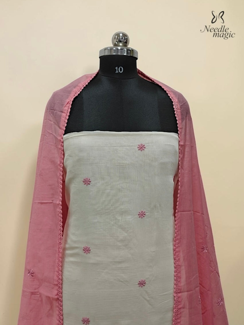 Pastel Pink Mul Chanderi Set With Cutwork