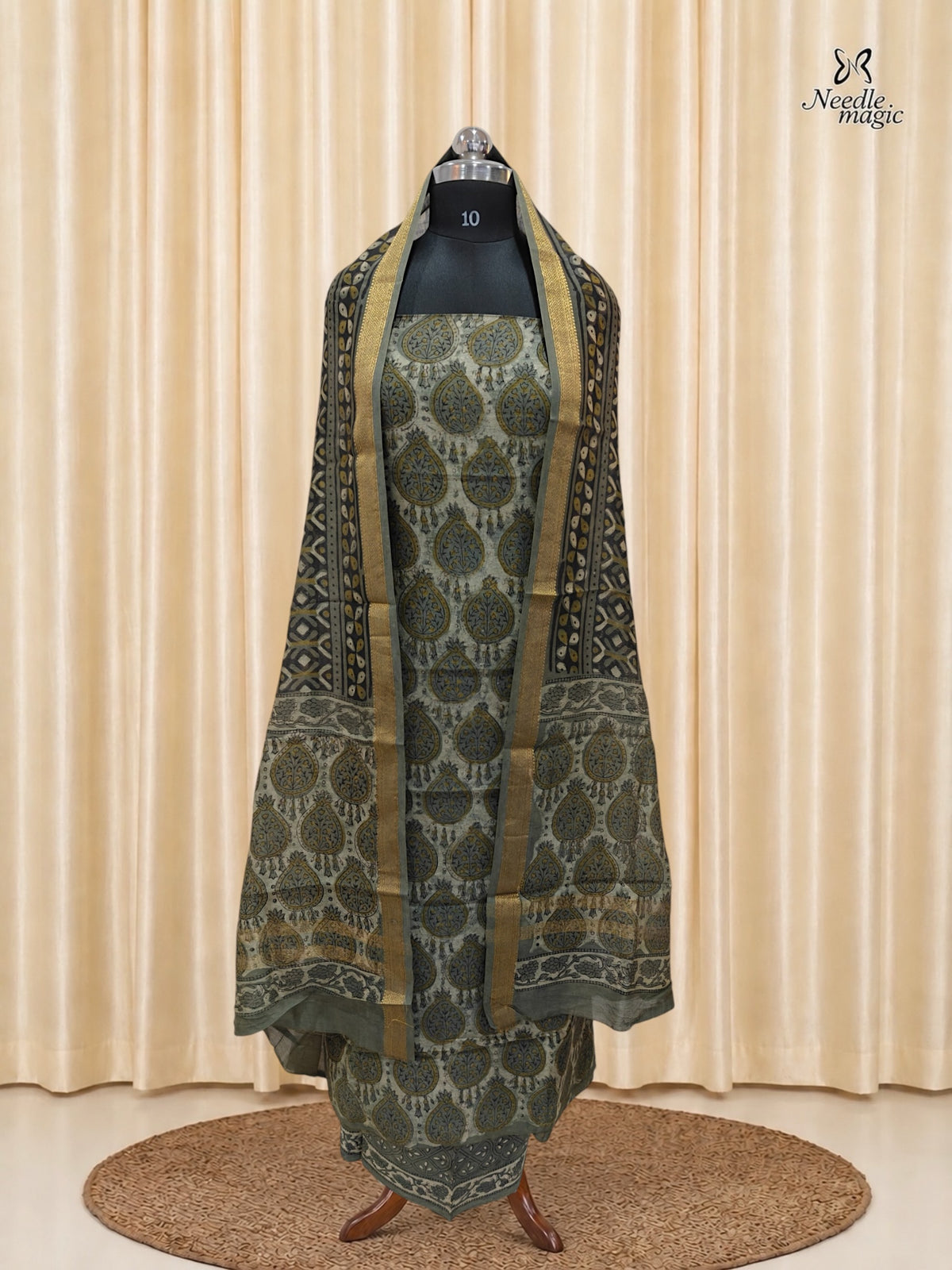 Sage green Maheshwari Silk Churidar