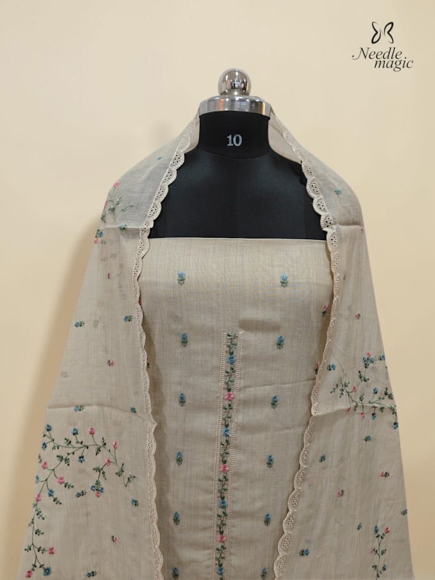 Beige Mul Chanderi Churidar