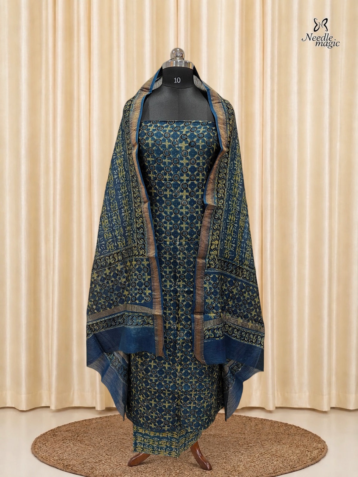 Deep navy blue Maheshwari Silk Churidar