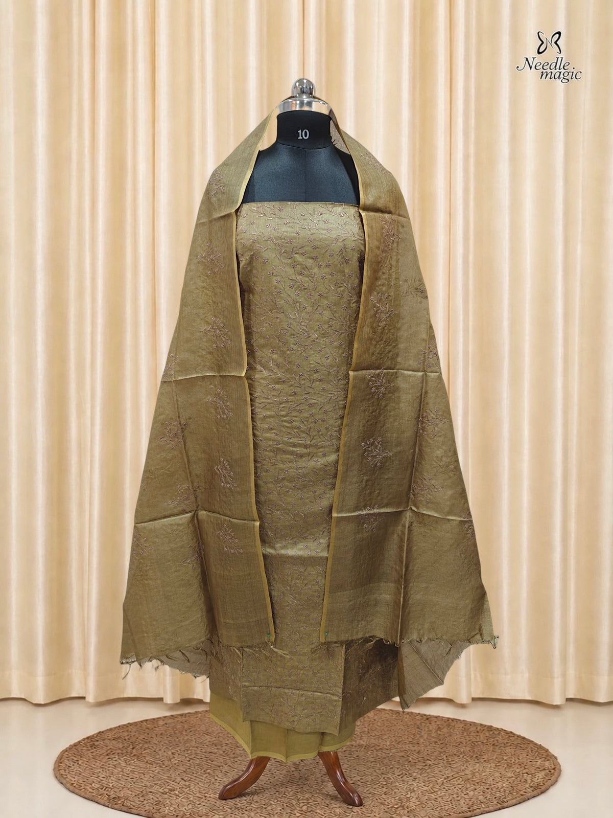 Olive Gold Tussar Silk Churidar