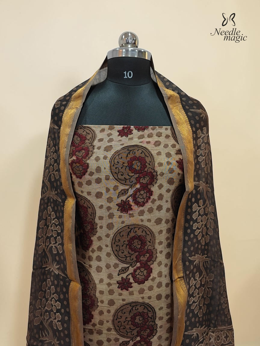 Beige with chocolate brown Maheshwari Silk Churidar