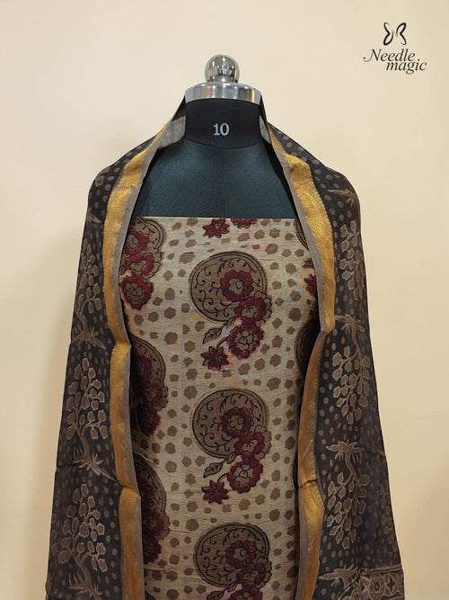 Beige with chocolate brown Maheshwari Silk Churidar