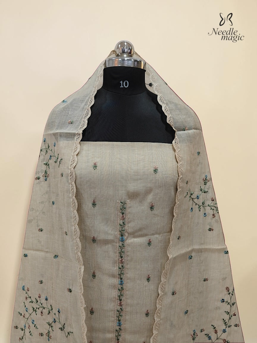 Ivory Beige Mul Chanderi Churidar