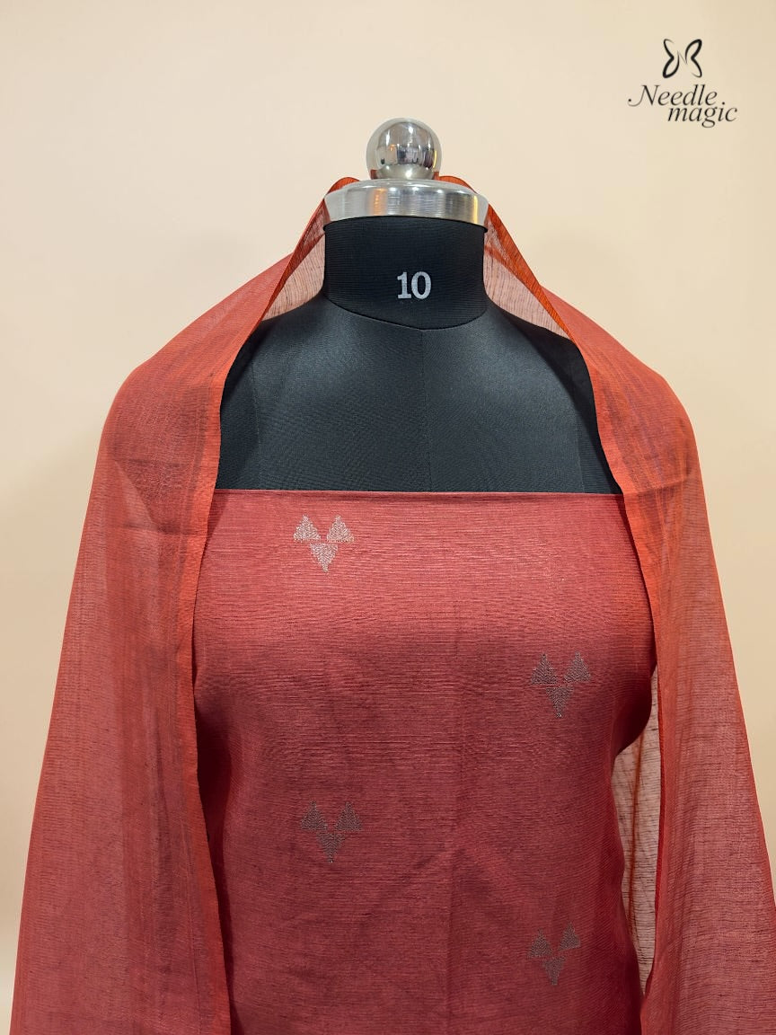 Rust Red Tussar Silk Churidar