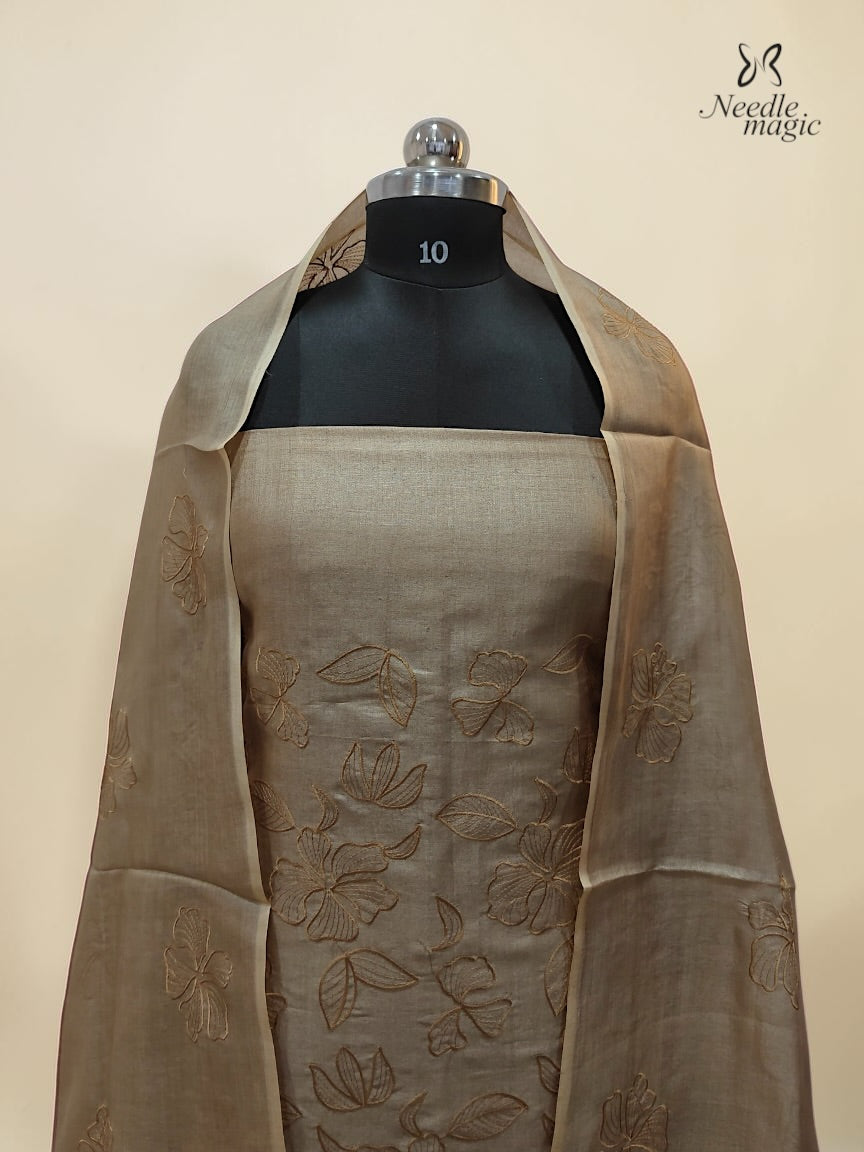 Natural Beige Tussar Silk Churidar