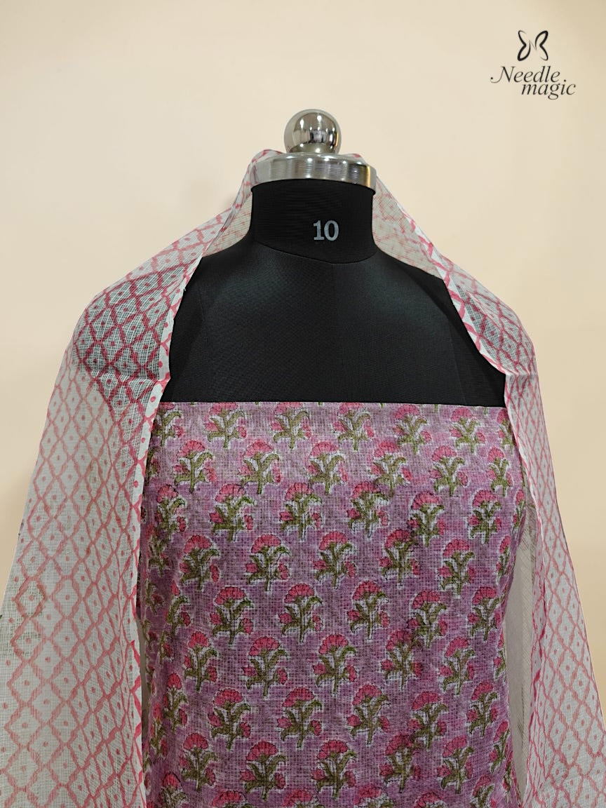 Lavender Pink Net Cotta Churidar