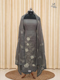 Taupe Grey Net Cotta Churidar with floral Applique