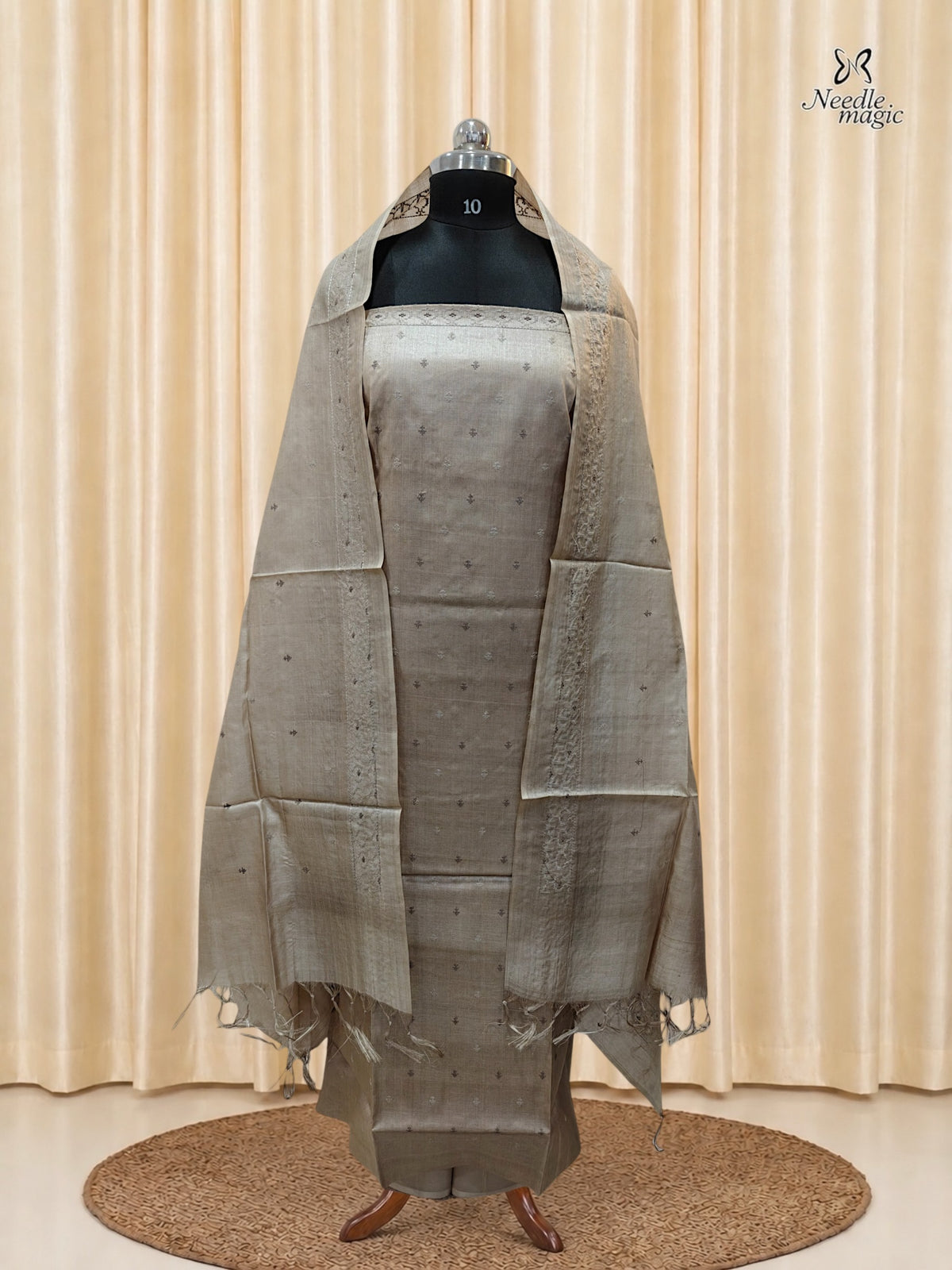 Beige Taupe Tussar Silk Churidar