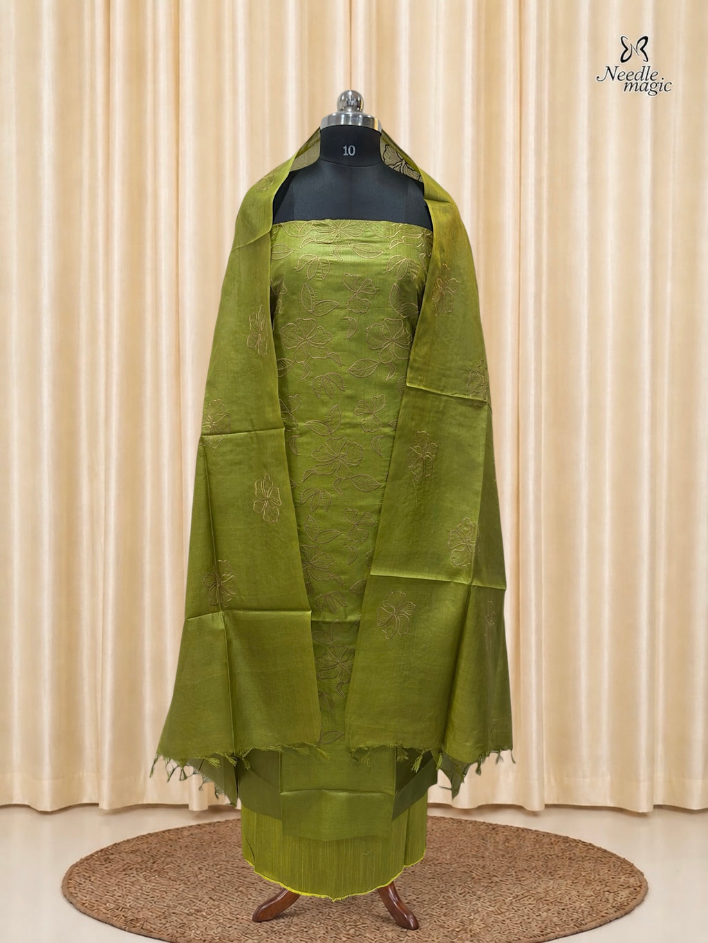 Olive Green Tussar Silk Churidar