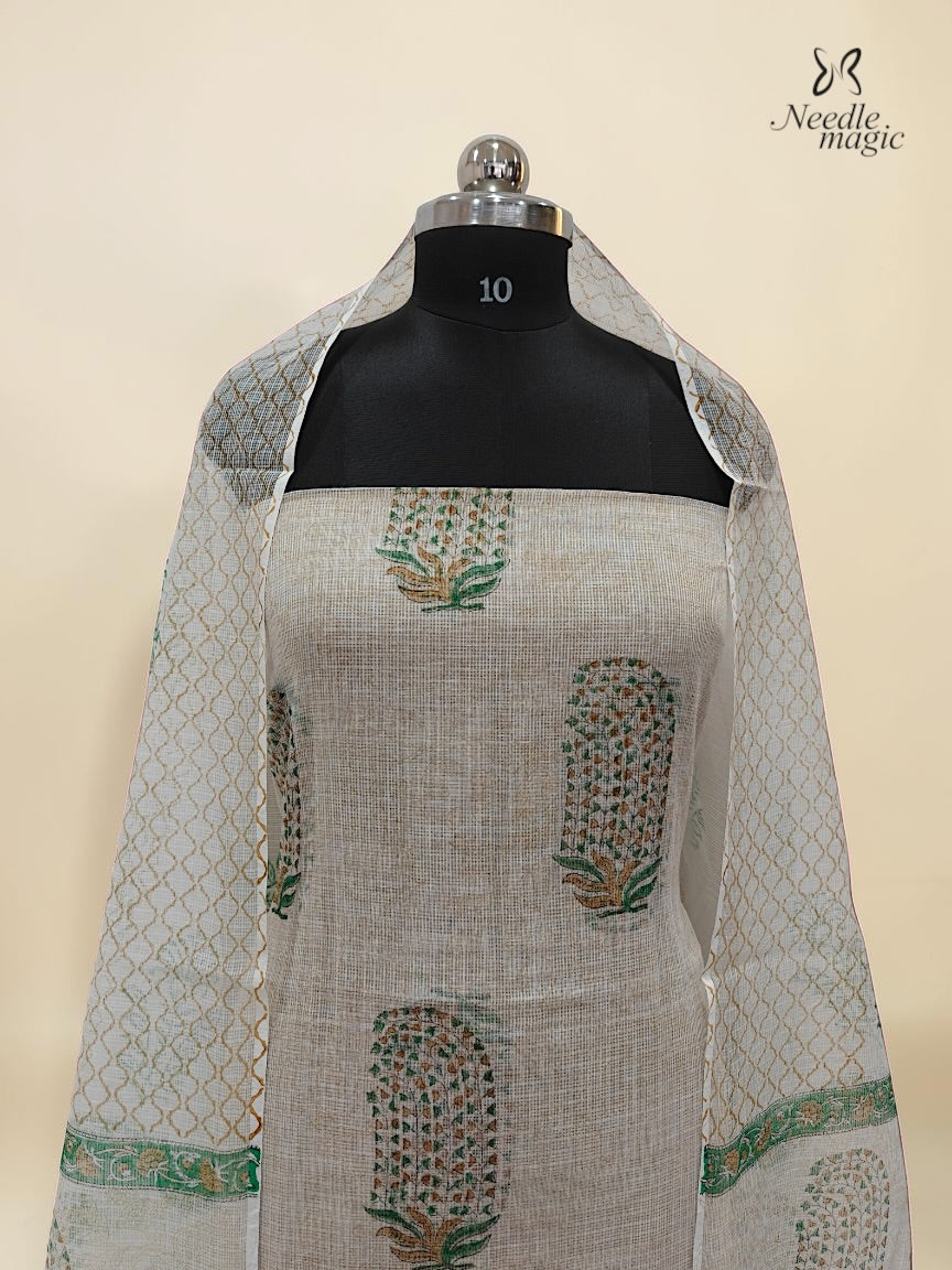 Ivory & Beige Net Cotta Churidar
