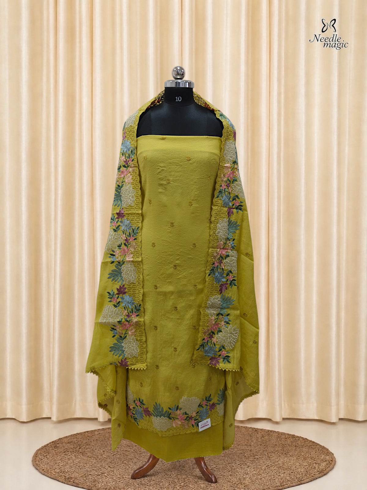 Mustard Yellow Mul Chanderi Set With Embroidery Work