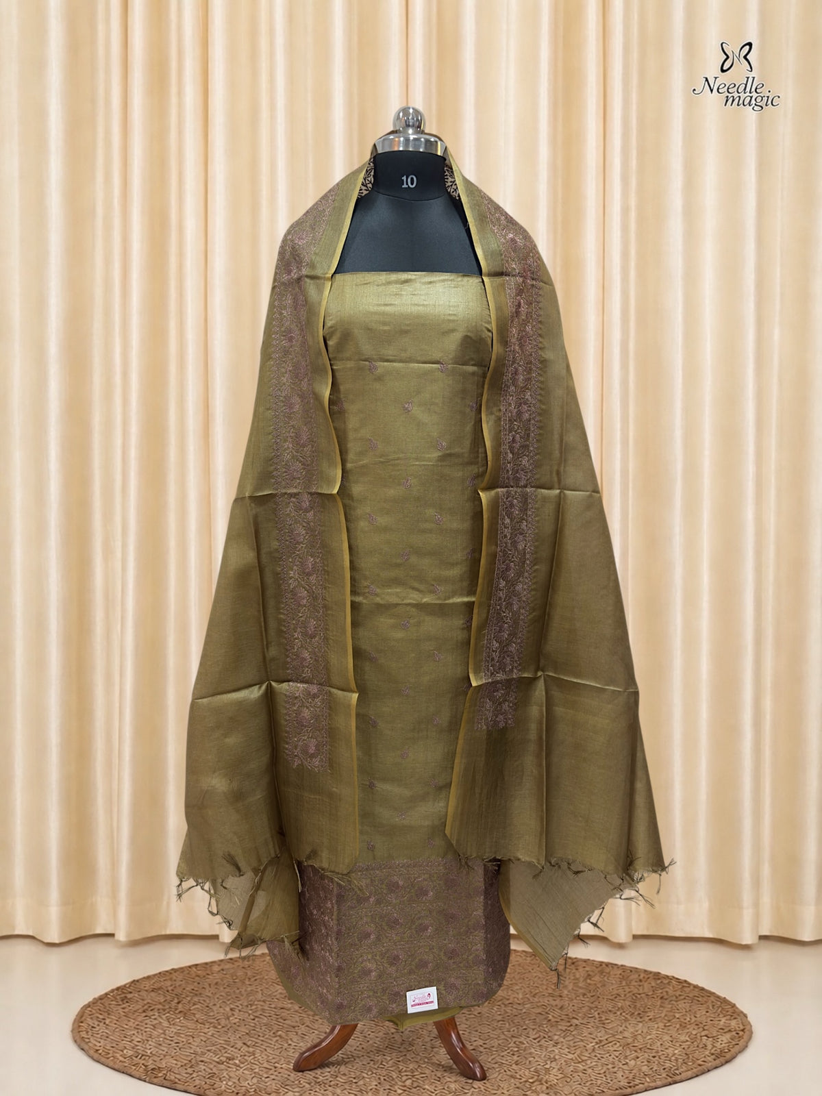 Olive Gold Tussar Silk Churidar
