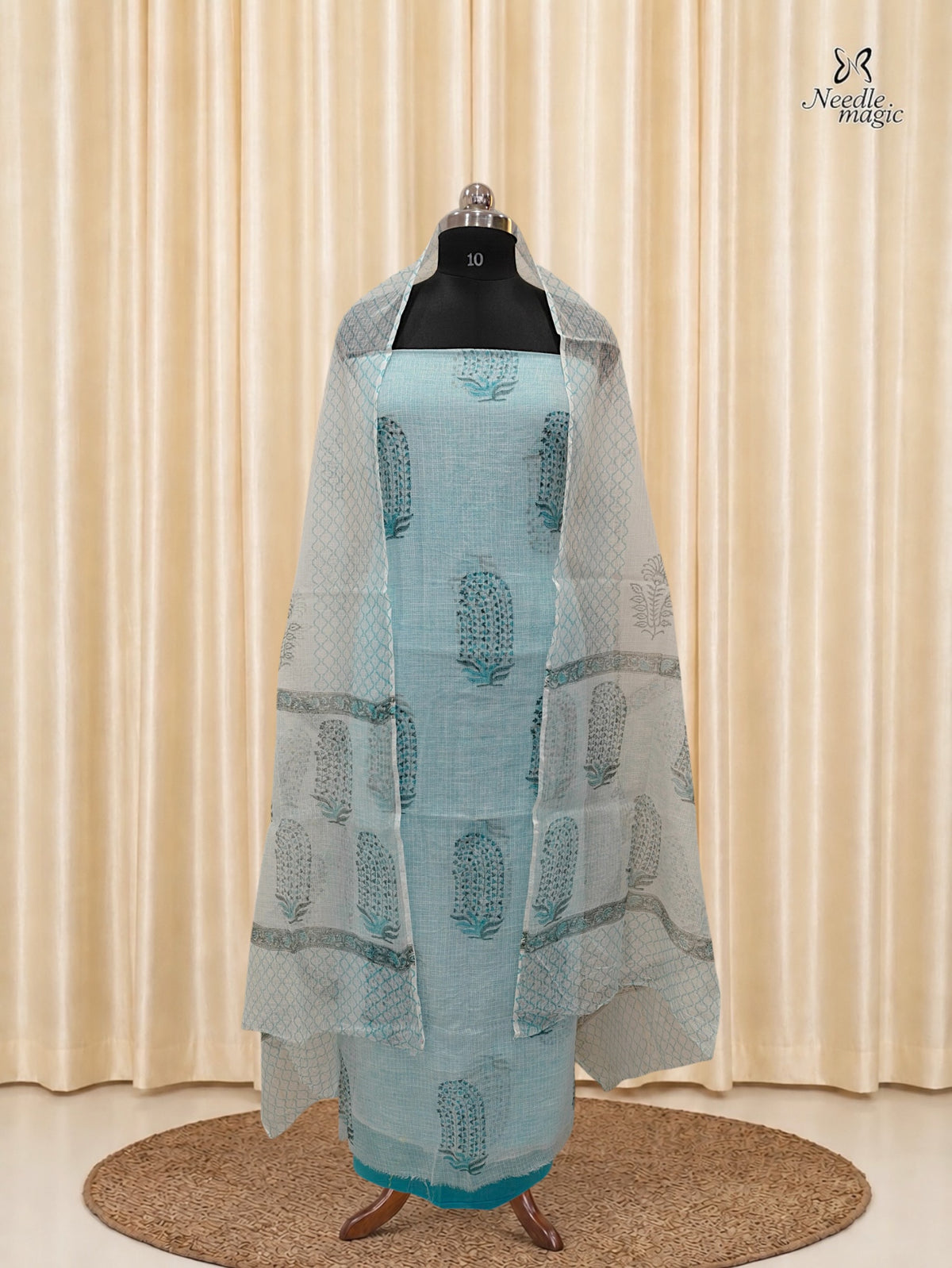 Sky Blue Net Cotta Churidar