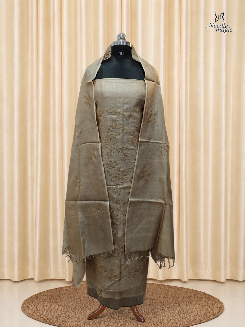 Natural Beige Tussar Silk Churidar