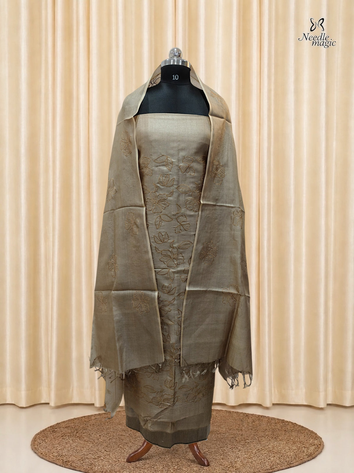 Natural Beige Tussar Silk Churidar