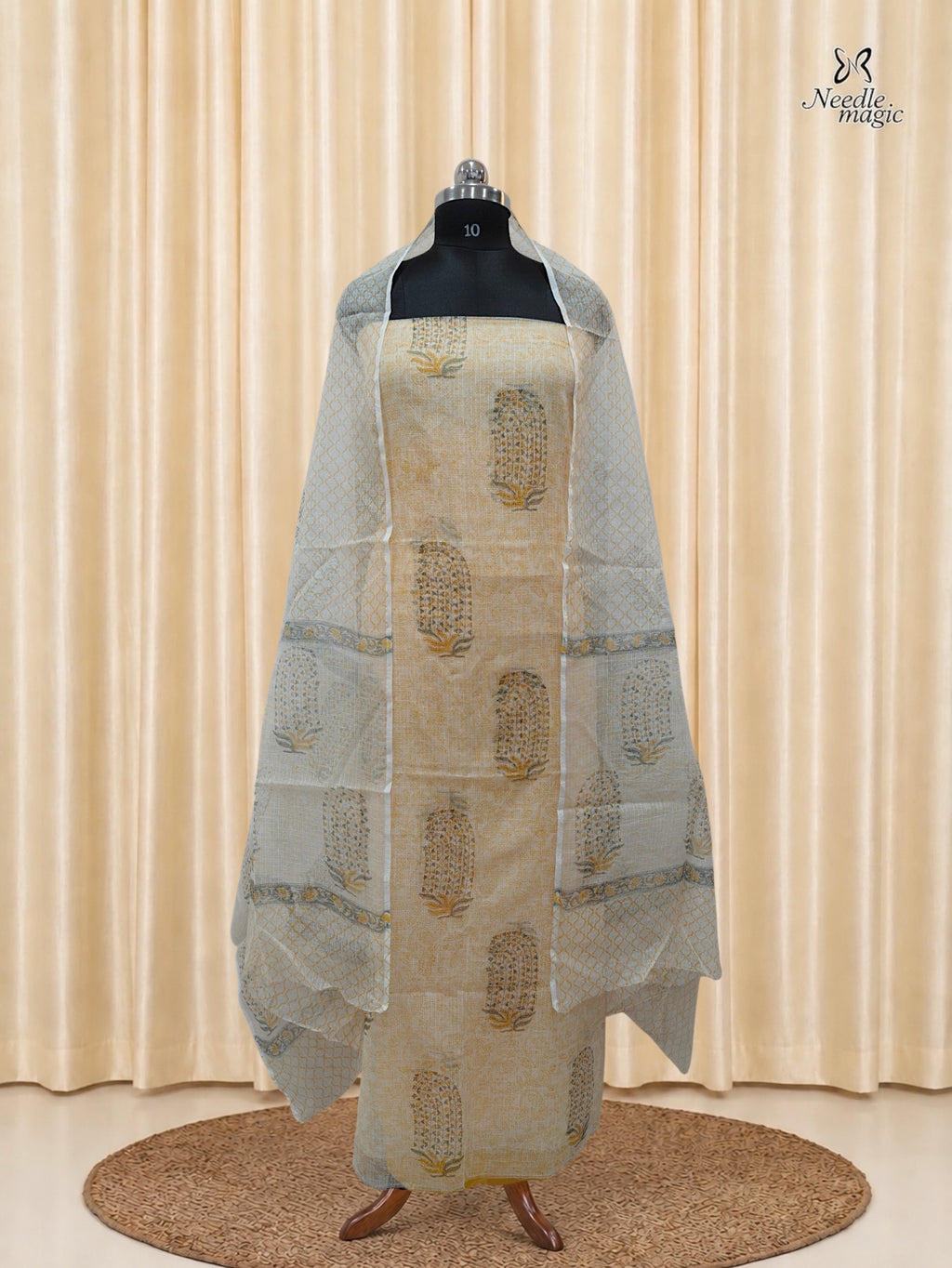 Ivory & Beige-Gold 
Net Cotta Churidar