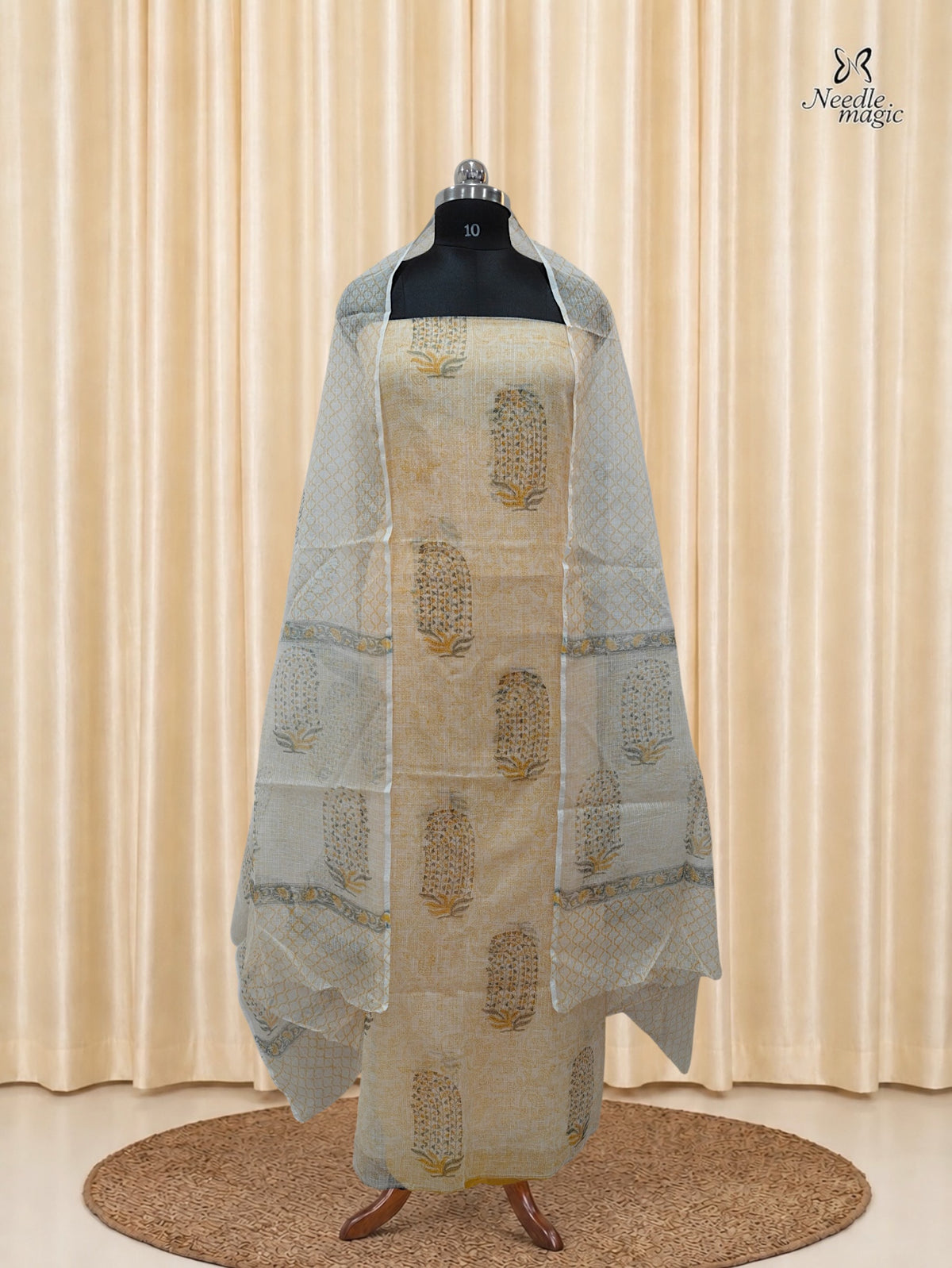 Ivory & Beige-Gold 
Net Cotta Churidar