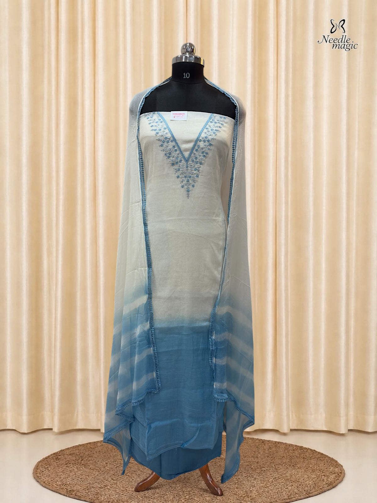 Ivory & Powder Blue Mul Chanderi Churidar