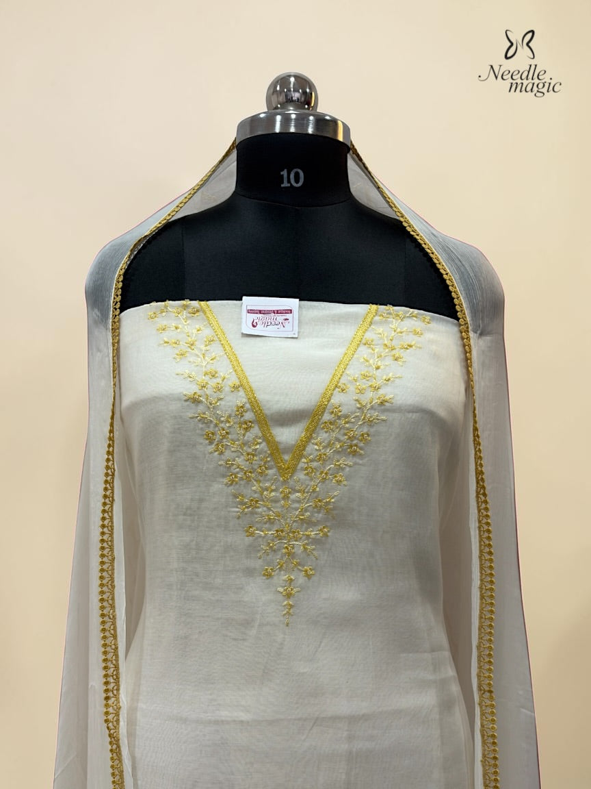 Ivory & Mustard Gold Mul Chanderi Churidar