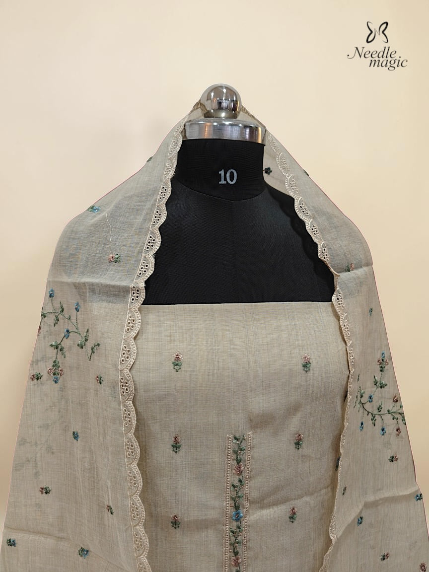 Ivory Beige Mul Chanderi Churidar