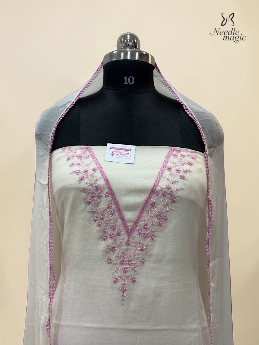 Ivory Pink Mul Chanderi Churidar
