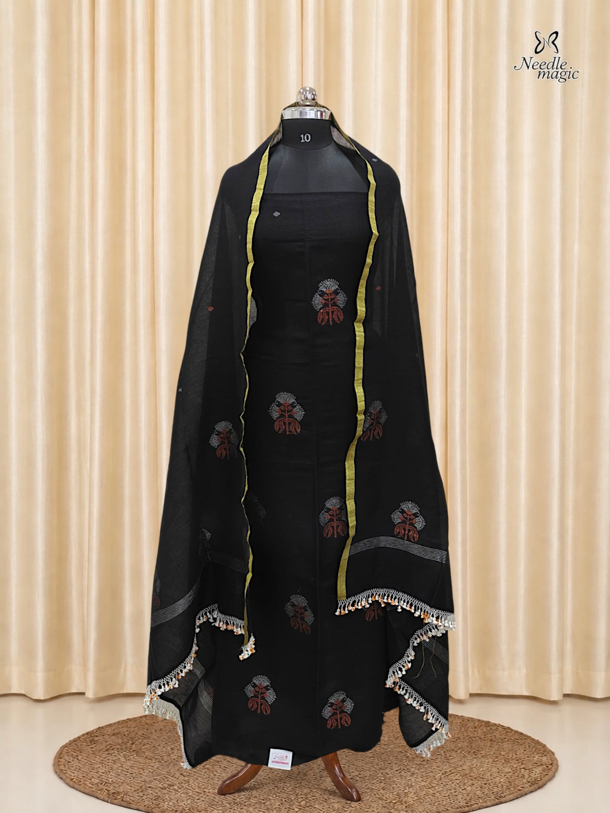 Black Jamdani Linen Silk Churidar