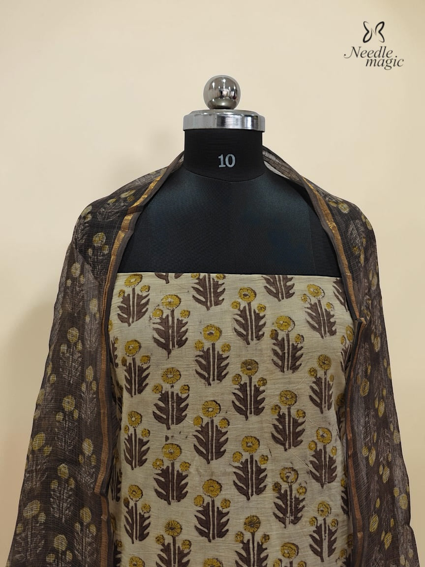 Ivory Cream Cotton Churidar With Hand Block Ajrakh Print
