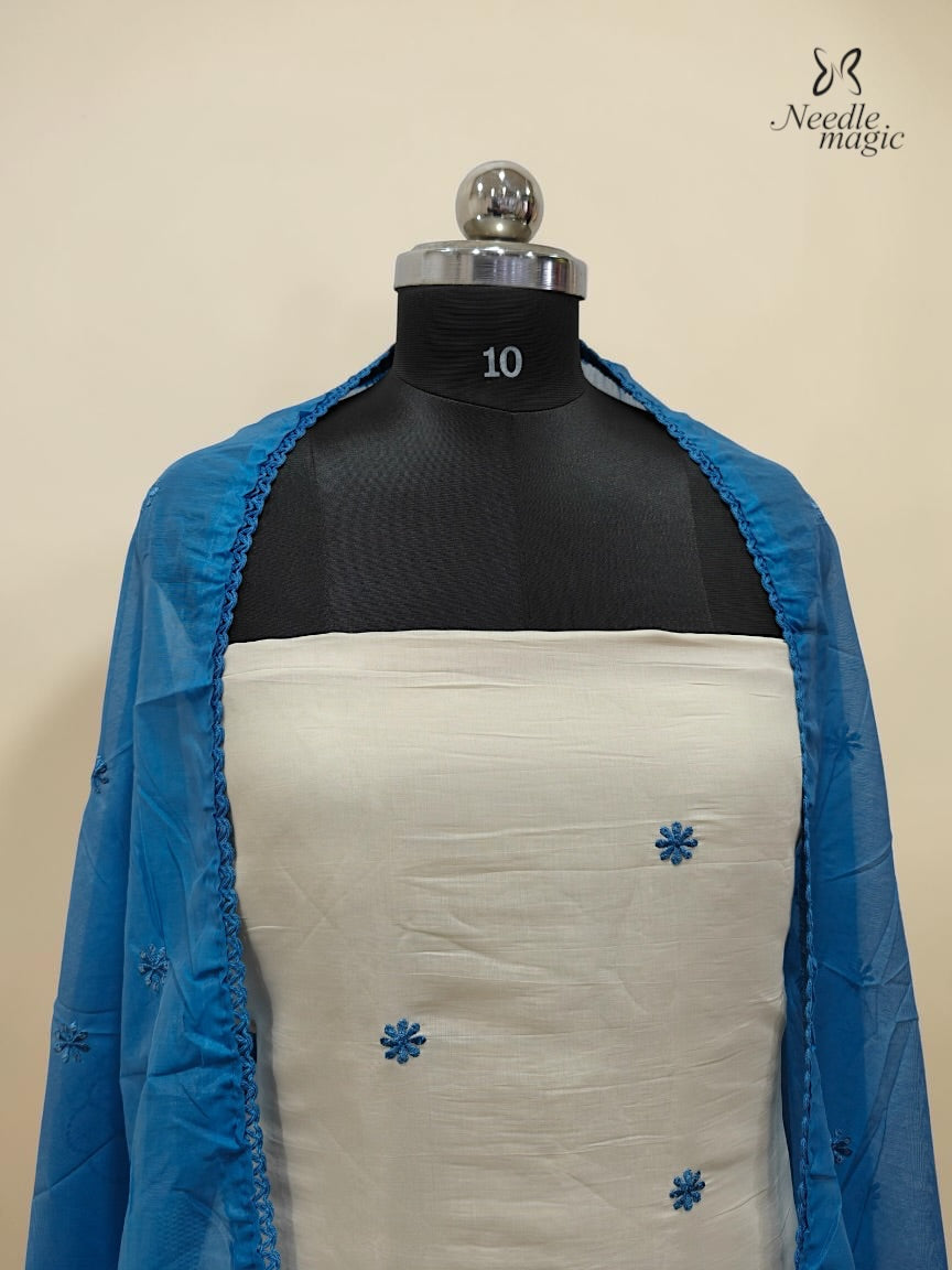 Royal Blue Mul Chanderi Set With Cutwork