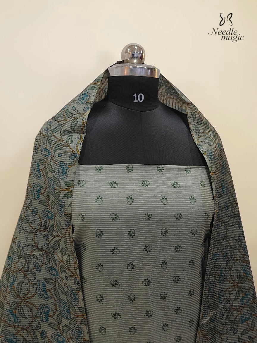 Grey-Green Tussar Silk Churidar