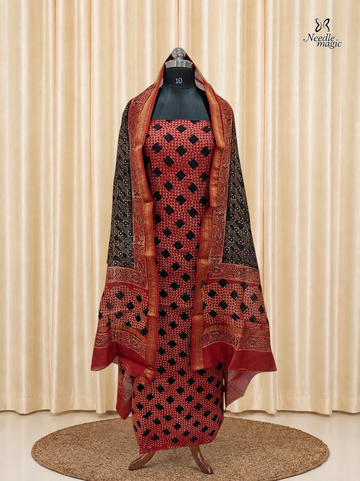Brick Red Maheshwari Silk Churidar