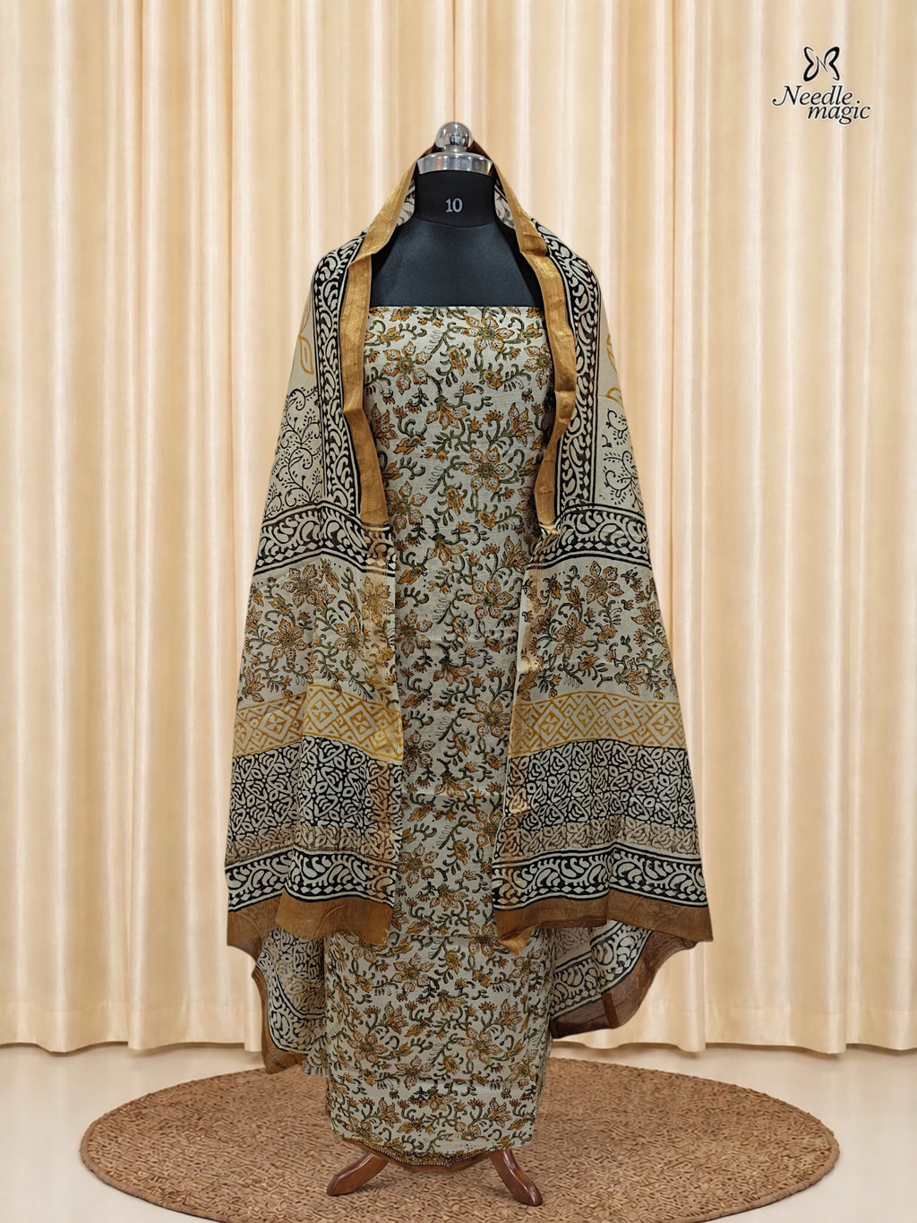 Ivory with Mustard Yellow Maheshwari Silk Churidar
