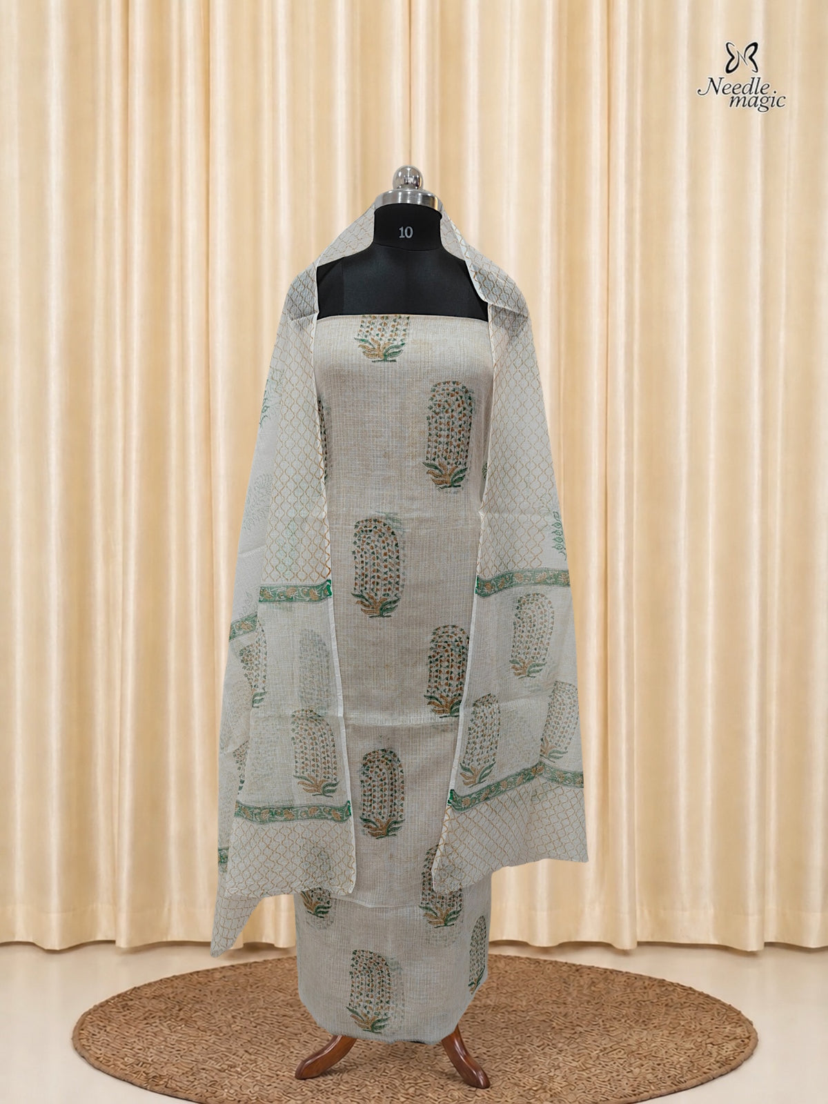 Ivory & Beige Net Cotta Churidar