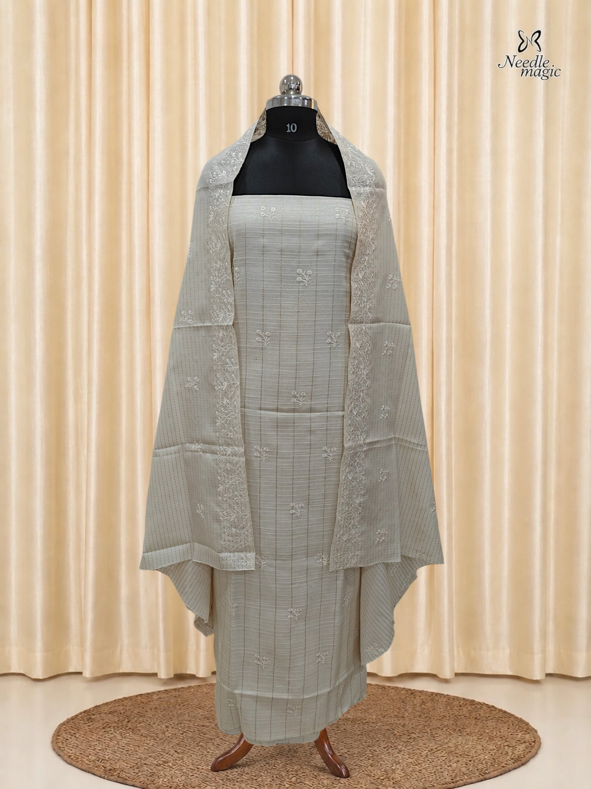 Ivory White Semi Tussar Silk Churidar